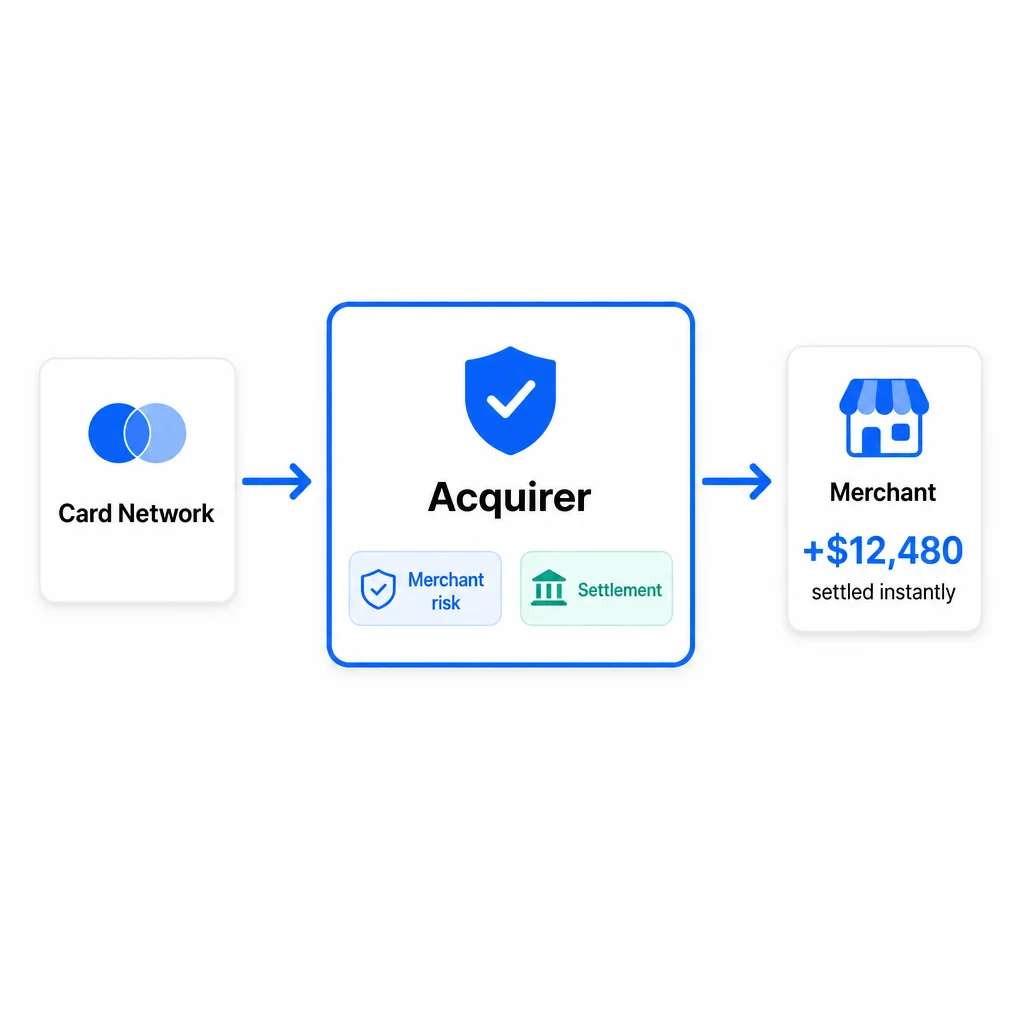 Acquiring banks and processors with 24/7 settlement
